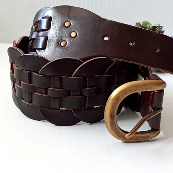 Gap Women's Braided Leather Belt Brown Size Medium Brass Buckle - Picture 10 of 16